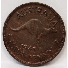 AUSTRALIA 1941 . HALF 1/2 PENNY . TONED . SOME LUSTRE